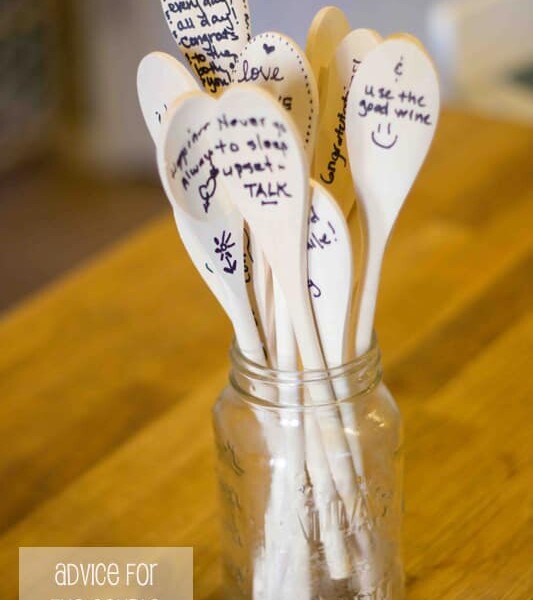 A collection of personalized spoons, perfect for a bridal shower.