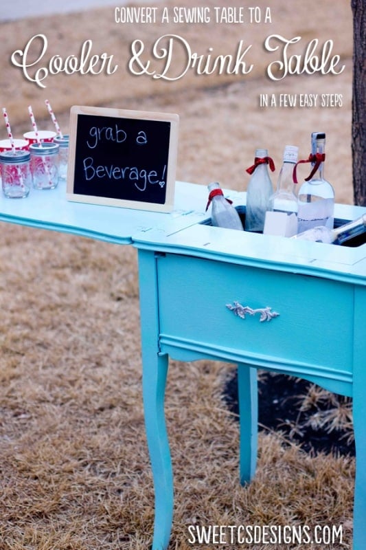 Sewing Table Turned Cooler And Drink Table