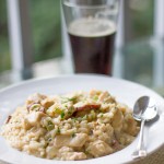 One Pot Jambalaya Risotto Recipe with chicken and beer.