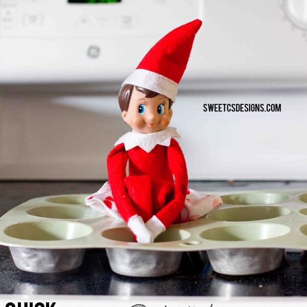 Quick elf ideas for toddlers using the Elf on a Shelf in the kitchen.