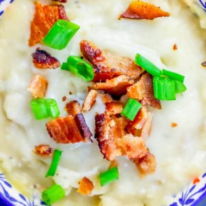 A leftover mashed potato soup recipe with bacon and green onions.