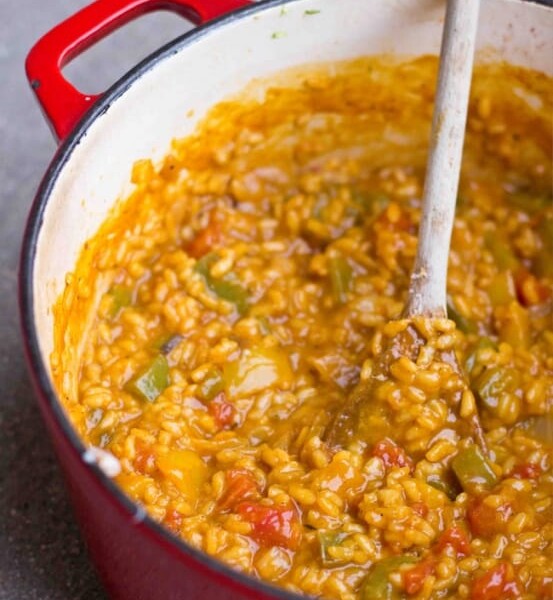 One Pot Mexican Risotto with Spoon.