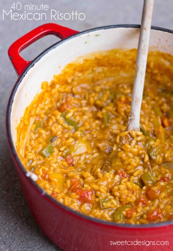 spicy risotto with vegetables in a dutch oven