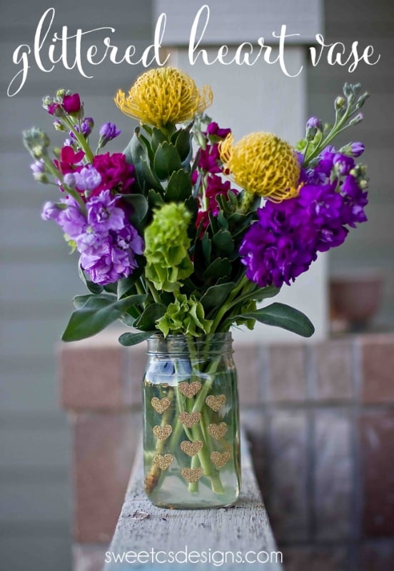 Easy DIY Glittered Heart Vase Sweet Cs Designs