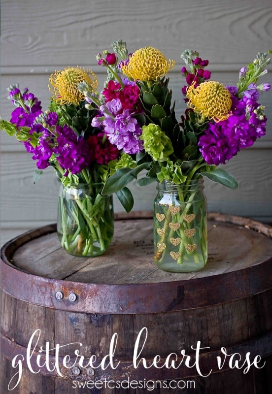 Easy DIY Glittered Heart Vase Sweet Cs Designs