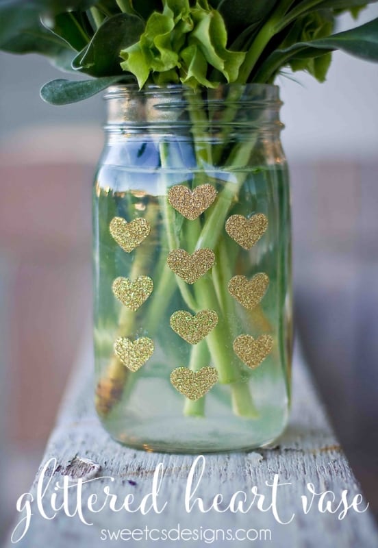 Easy DIY Glittered Heart Vase Sweet Cs Designs