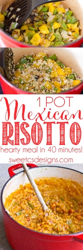 one pot mexican risotto- just 40 minutes and it feeds 6! Our family loves this meal!