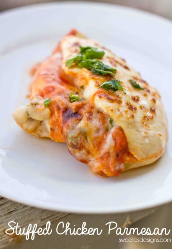 stuffed chicken parmesan - this meal takes 5 minutes of active time and is SO delicious!
