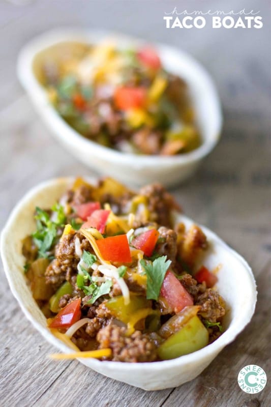 Taco boats- this takes just a few minutes and is SO fun toeat! I love this one pan veggie packed taco recipe too!