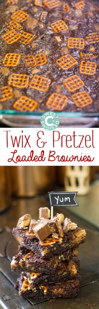 Twix and pretzel loaded brownies- these are a delicious easy to bake treat you cant get enough of!