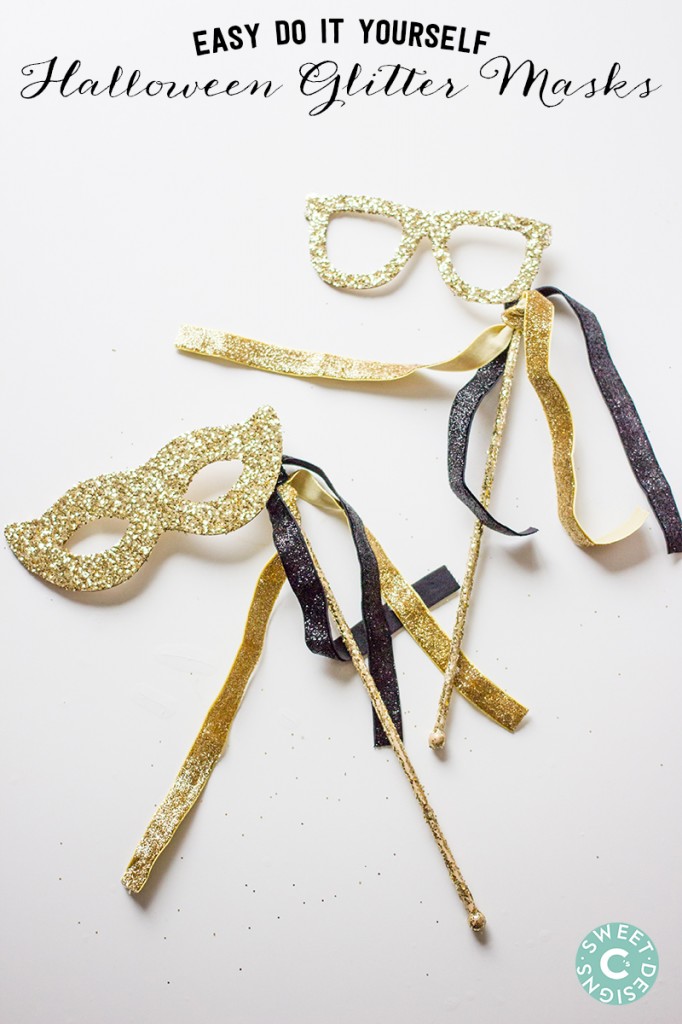 Quick glamorous halloween idea- these glitter masks are so easy to make!