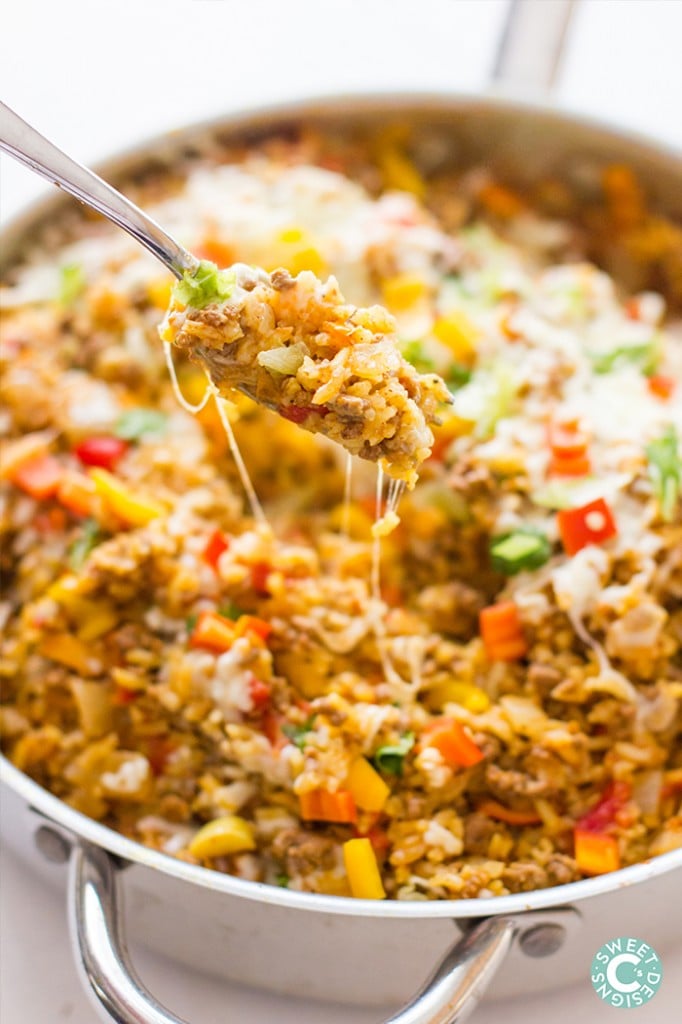 One-pan cheesy beef taco rice bake recipe