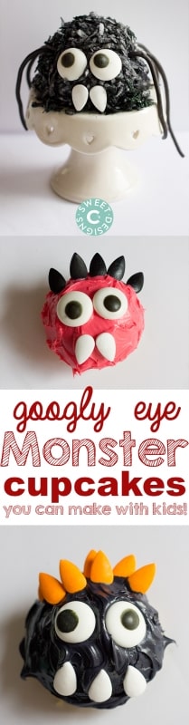 These fun googly eye monster cupcakes- these are so much fun to make with kids!