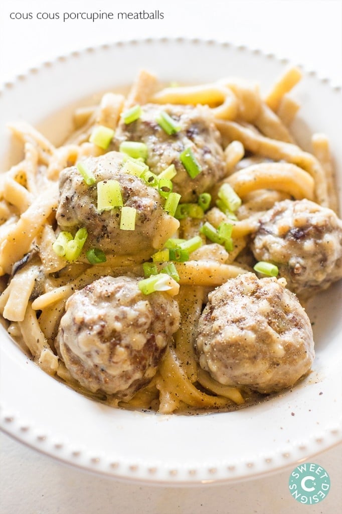 meatballs with pasta and white sauce