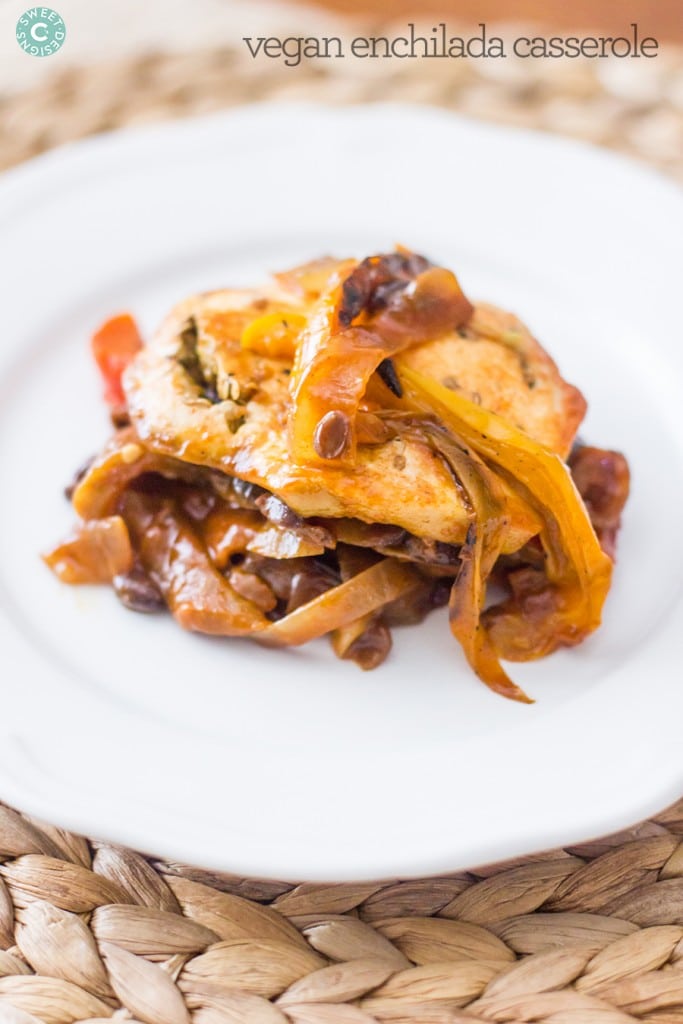 mushroom with bell peppers and seeds on it layered like a lasagna