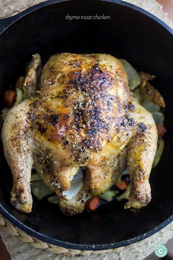delicious, easy dutch oven roasted thyme chicken- one of the tastiest ways to rast chicken!