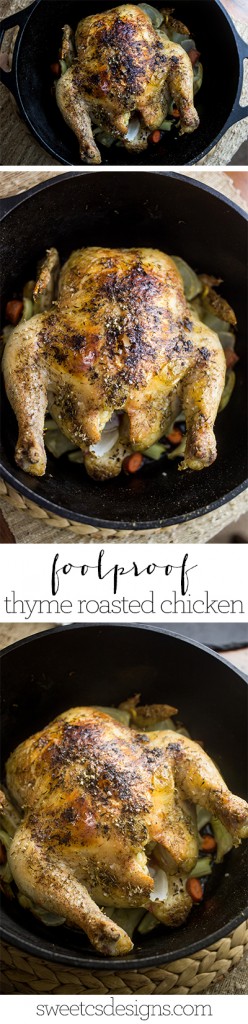 foolproof thyme roasted chicken- this delicious recipe is the easiest way fr perfect, juicy and flavorful roast chicken!