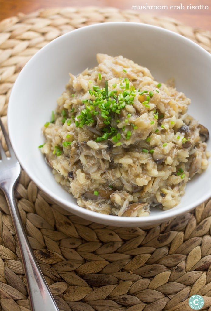 risotto in a bowl with green onions on top