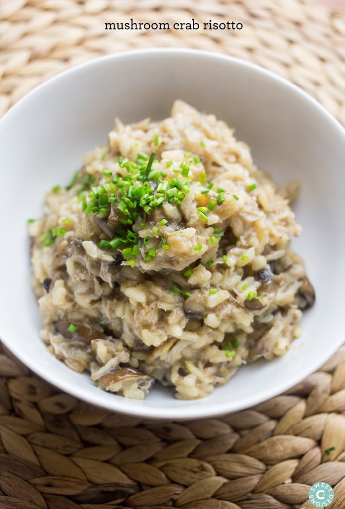 risotto in a bowl with green onions on top