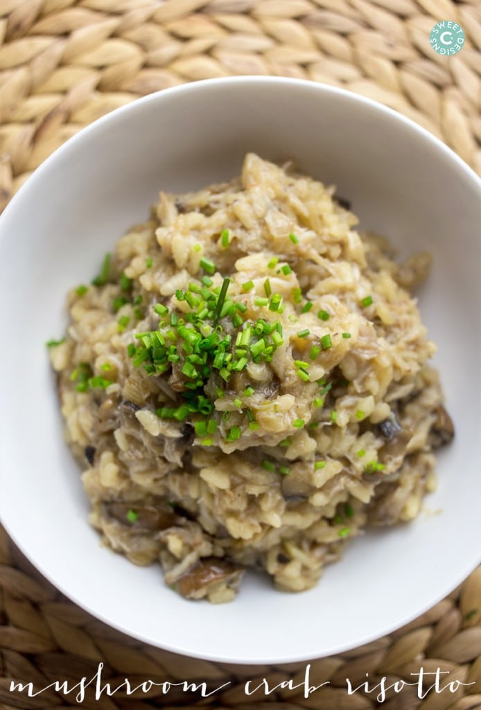 risotto in a bowl with green onions on top