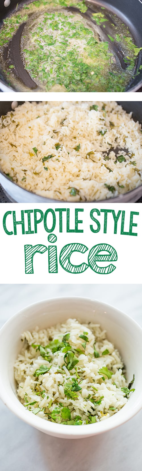 pan with butter and cilantro in it, bowl of rice with cilantro and lime juice in it