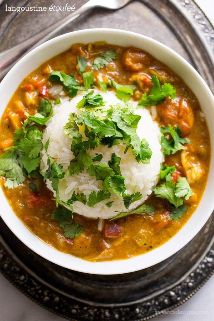 stew with beans and vegetables with rice and cilantro on top