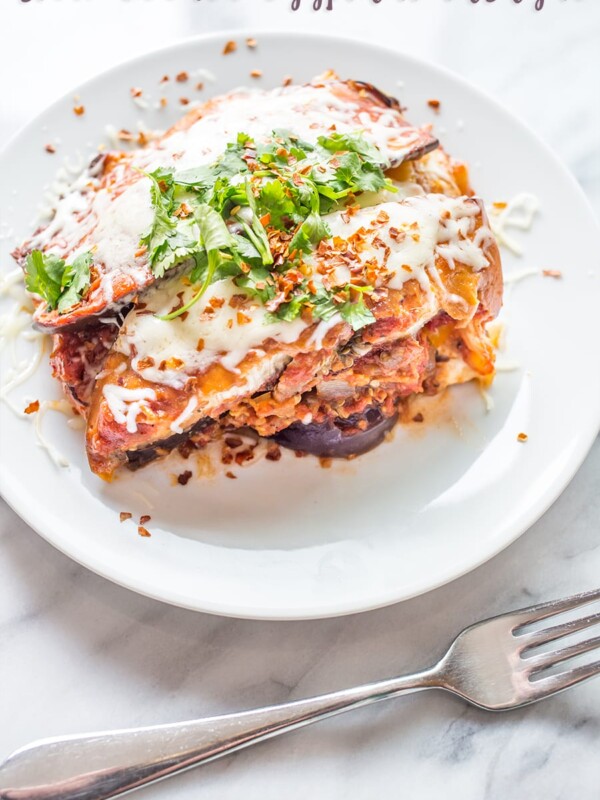 Keto eggplant lasagna on a plate.