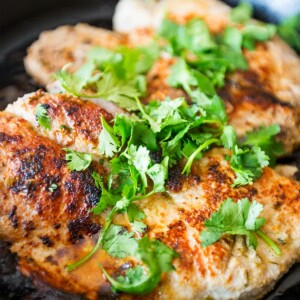 Greek pork chops cooked with herbs.