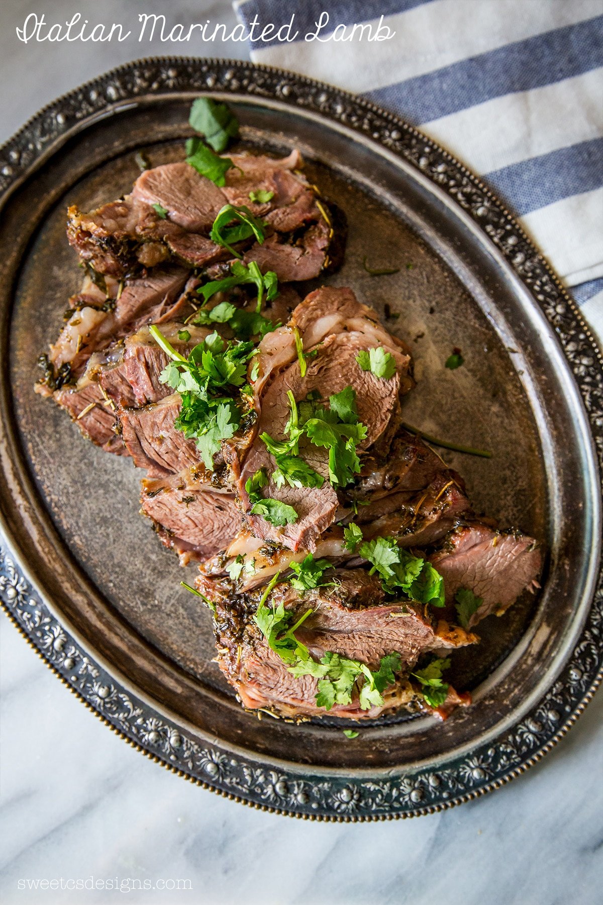 A pan of cooked lamb