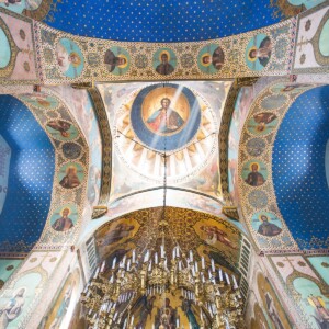 Day One: Touring Tbilisi, exploring a church with magnificent blue and gold interiors.