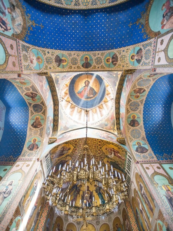 Day One: Touring Tbilisi, exploring a church with magnificent blue and gold interiors.