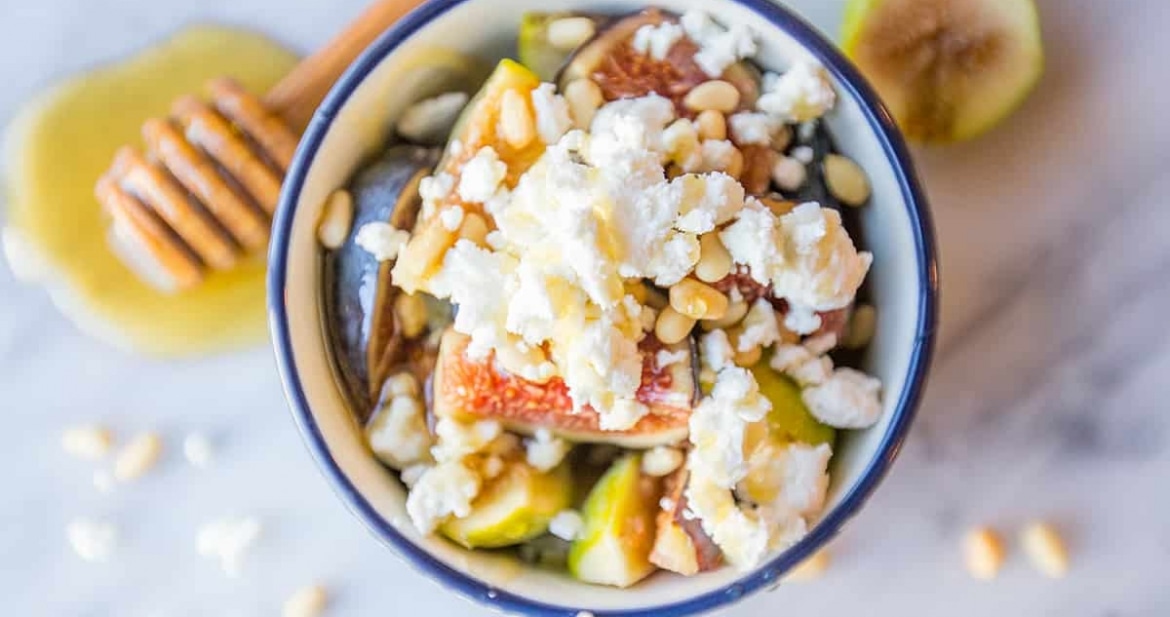 Fig and Honey Fruit Salad with Chevre and Pine Nuts