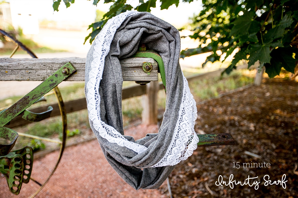 15 minuet infinity scarf with lace embellishment- love this!