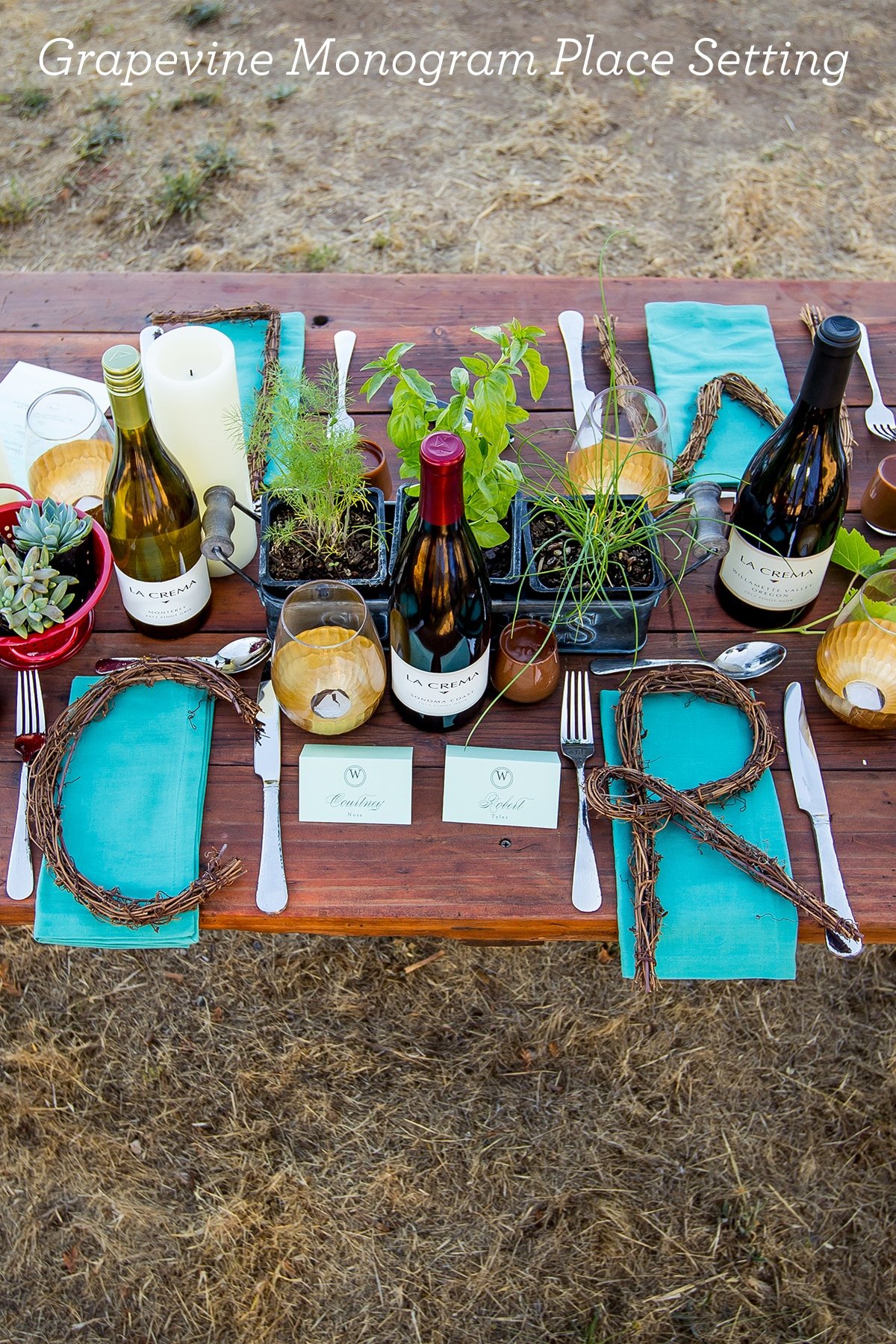 Grapevine monogram place setting- love this idea!