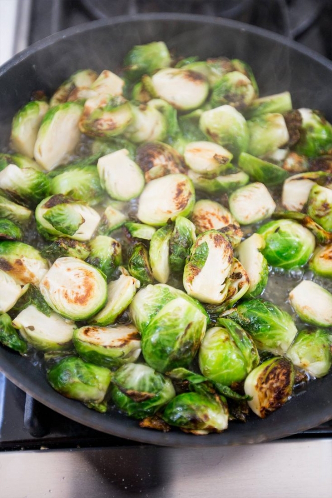 Pan fried brussels sprouts with ghee
