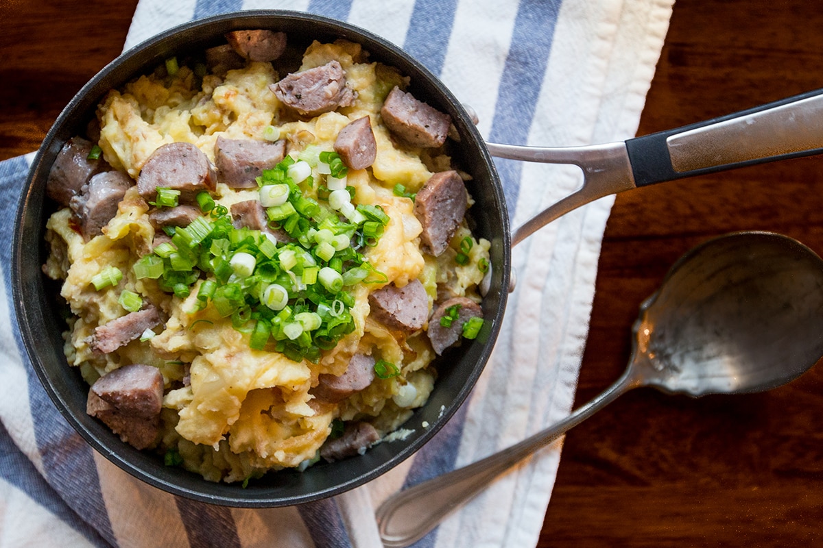 Cheesy sausage colcannon- love this easy and comforting recipe!