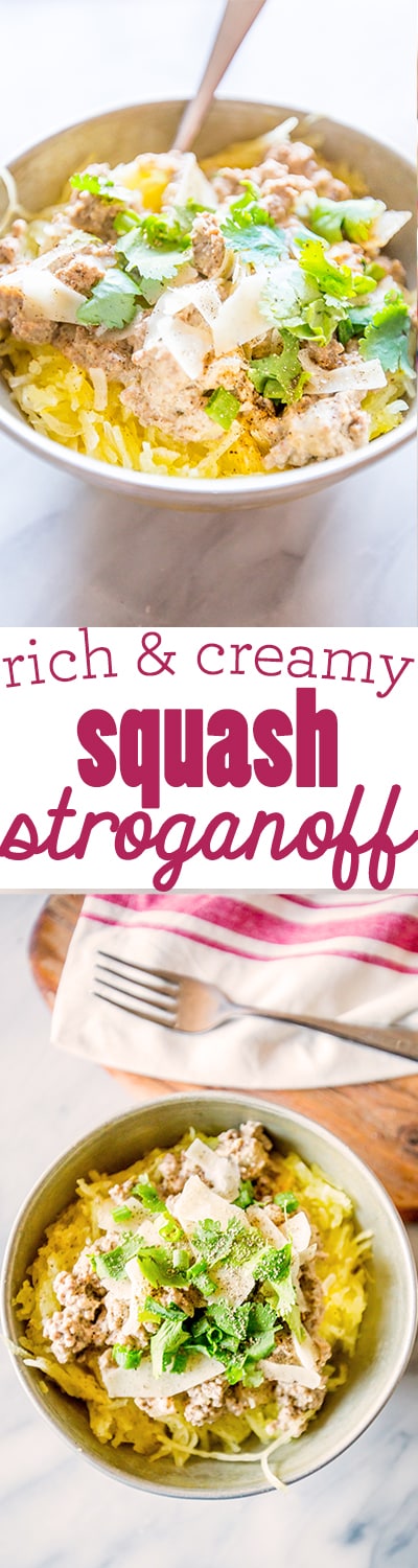 rich and creamy squash stroganoff- beef stroganoff with a healthy twist that tastes better than the original!
