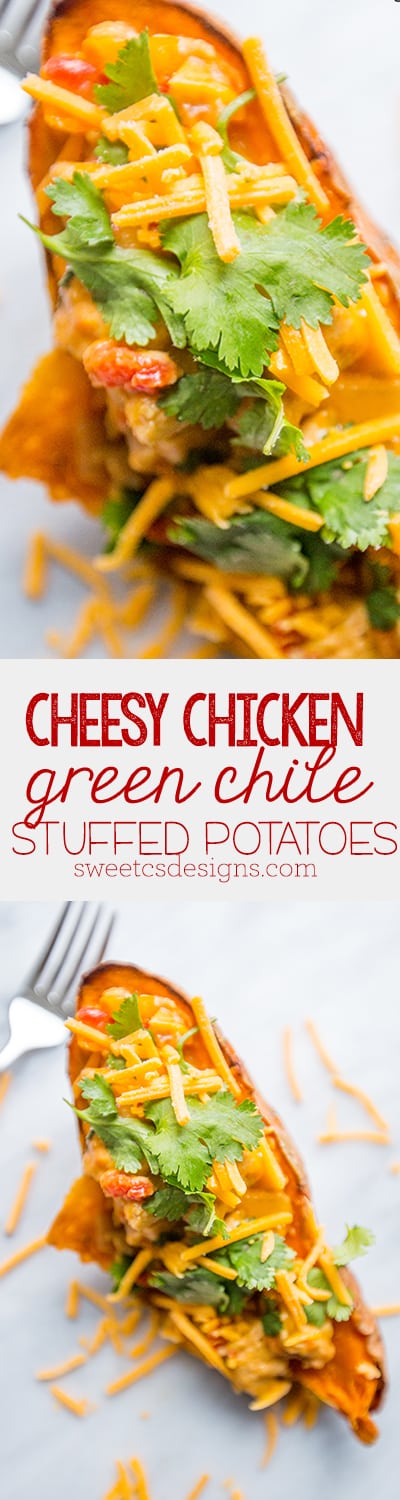 Cheesy chicken stuffed sweet potatoes- this low carb recipe is so delicious!