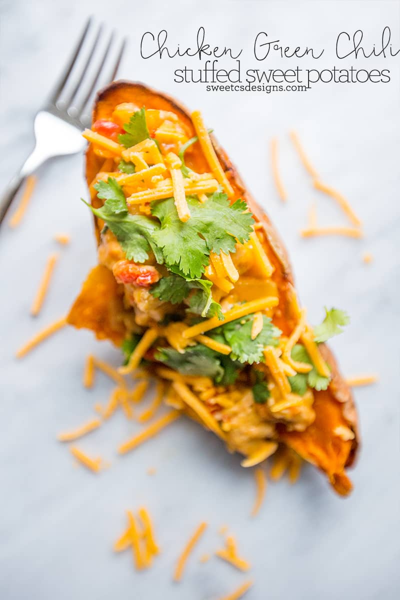 sweet potato with cheese and cilantro on it