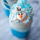 Frozen Olaf Cocoa in a Mason Jar made with Blue White Chocolate.