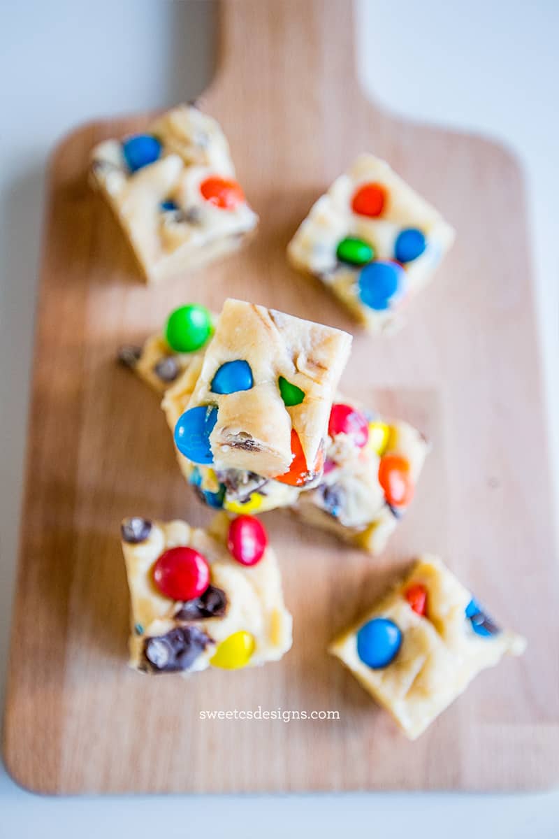 cookie dough with m&ms on them