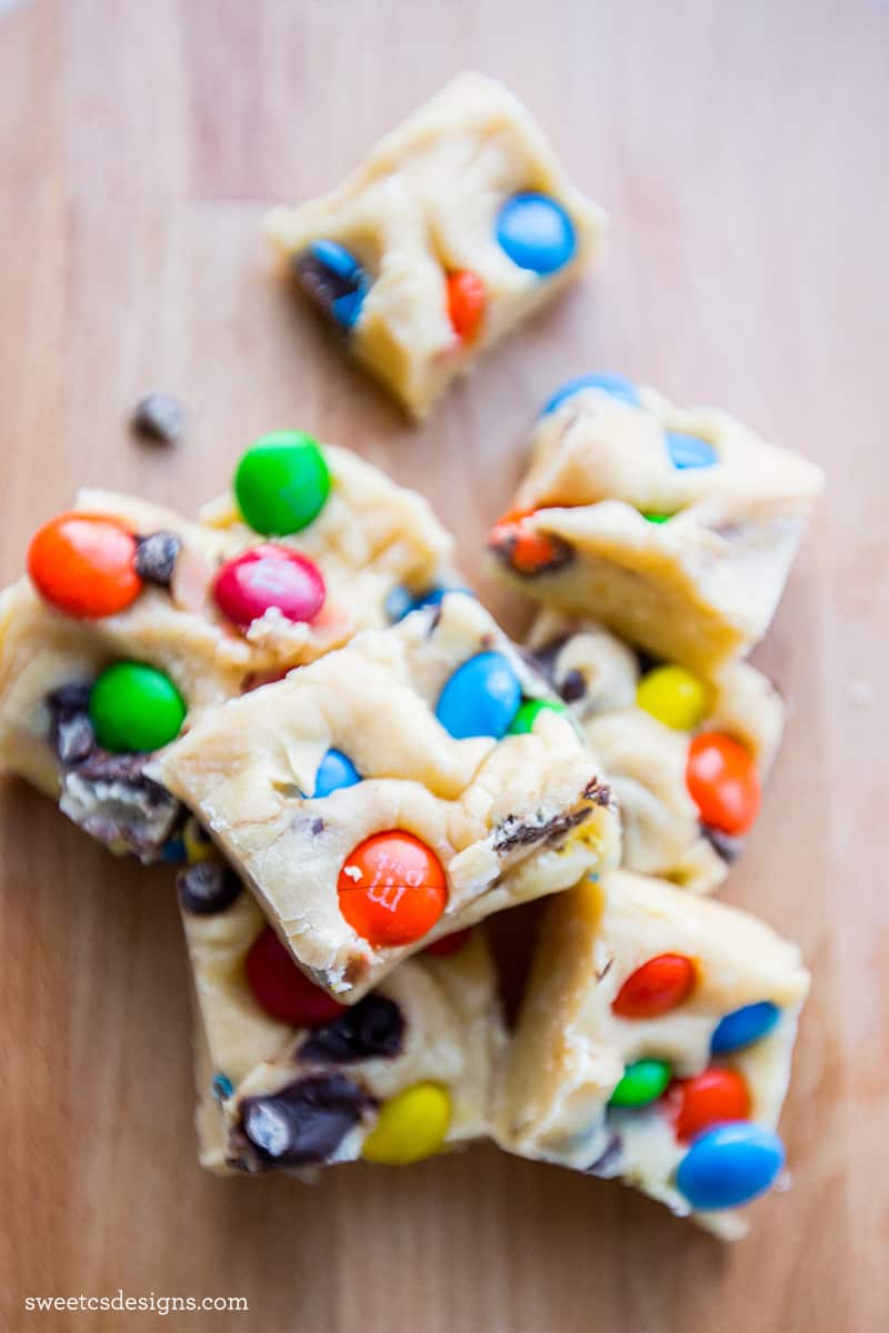 quick and delicious candy cookie dough fudge- this is our families favorite treat!
