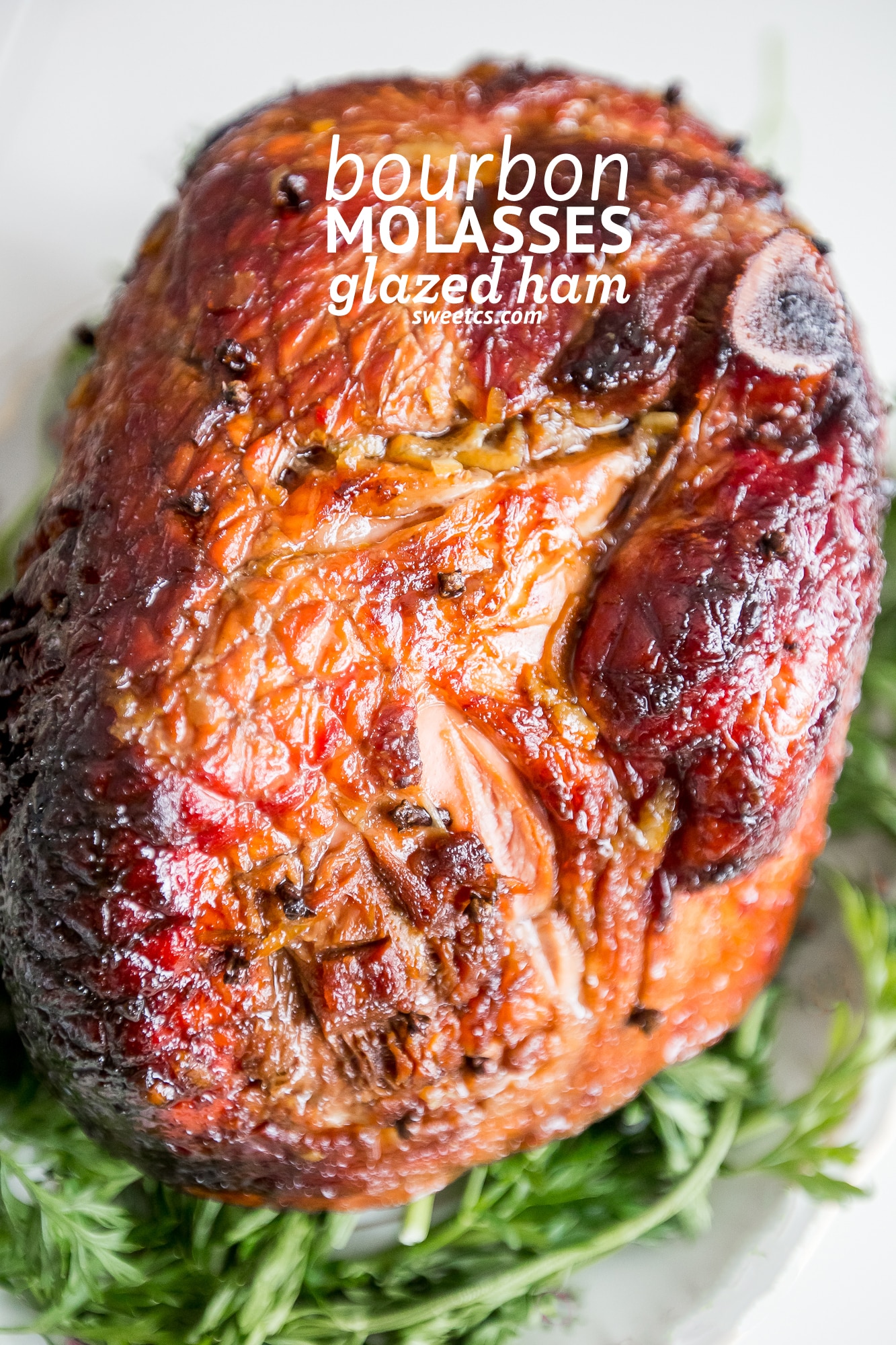 Bourbon molasses glazed ham- this is so delicious and the best way to make baked ham!