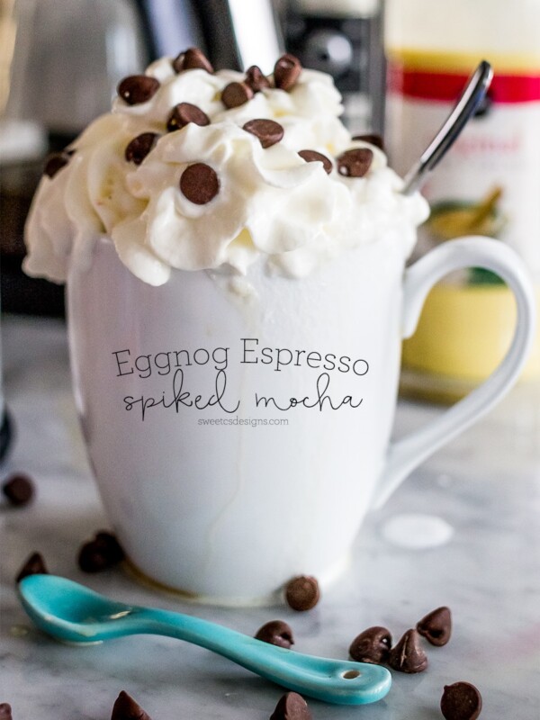 A mocha mug with whipped cream and chocolate chips.