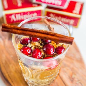 Ginger-infused mulled white wine with cranberries.