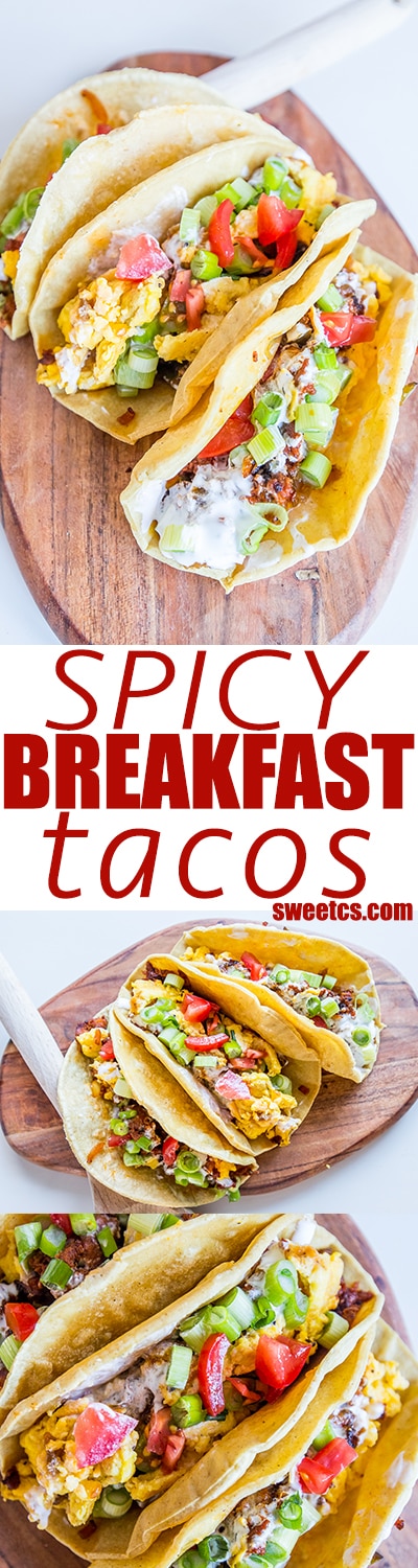 My favorite hearty breakfast- these spicy breakfast tacos are full of flavor!