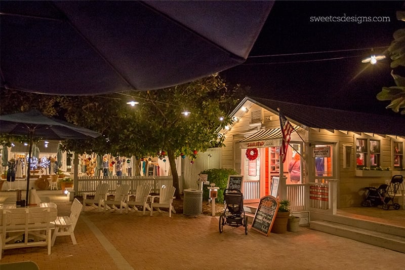 Seaside florida at night- love the shrimp shack and the cute shops!