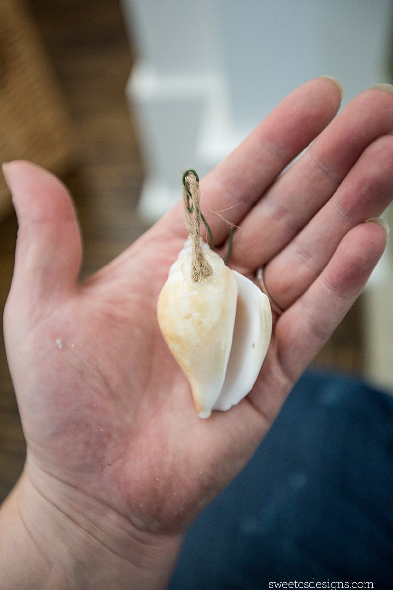 Simple DIY - glue jute loops to the back of seashells for easy ornaments!