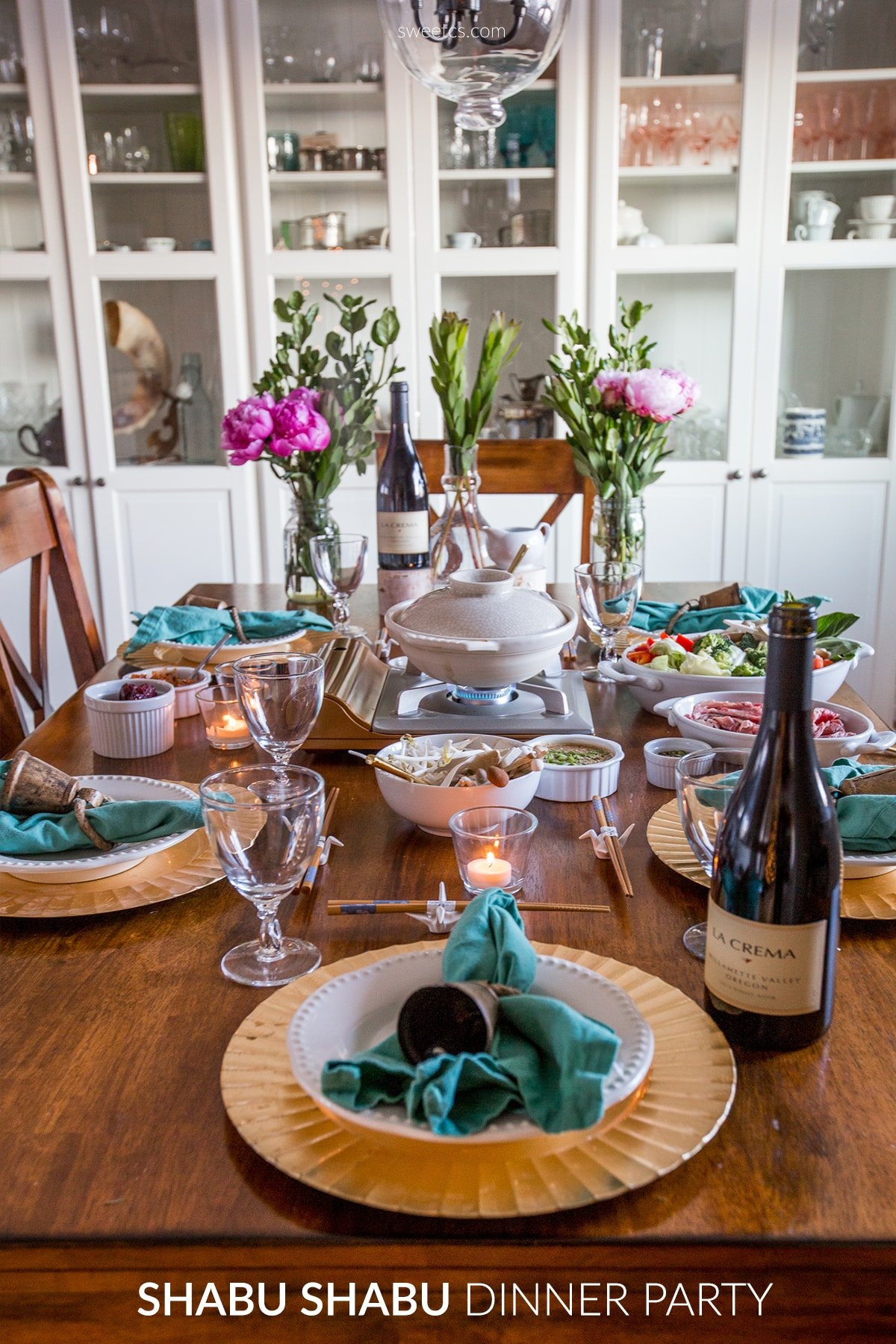 table set for shabu shabu dinner party