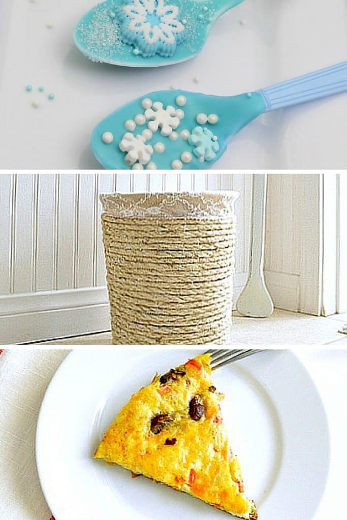 on mu uncommon slice of suburbia this week- frozen cocoa spoons, nautical rope trashcan, one plate frittata